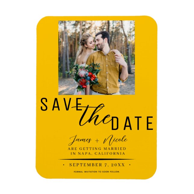Íman Salvar data de casamento com foto em amarelo giras (Vertical)