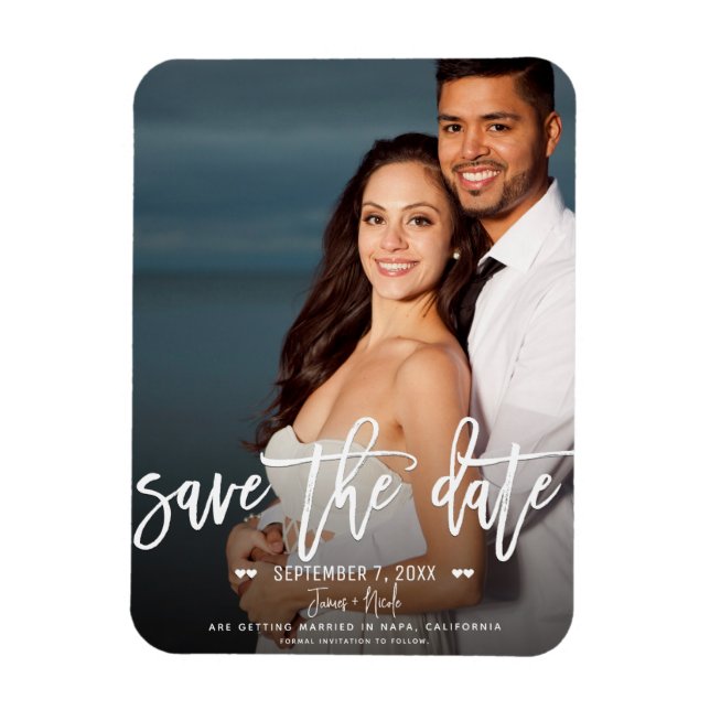 Íman Salvar data de casamento com foto em letra cursiva (Vertical)