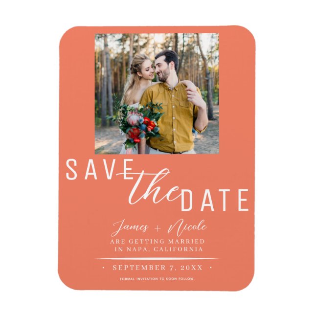 Íman Salvar data de casamento com foto em rosa salmão (Vertical)