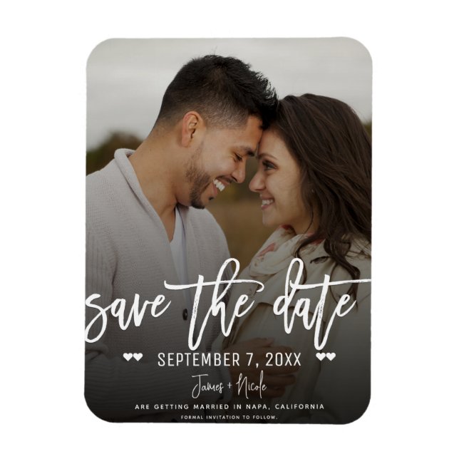 Íman Salvar data de casamento com foto em script branco (Vertical)