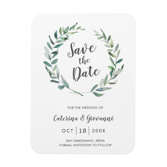 Íman Salvar Data de Casamento Elegante com Vegetação Rú (Vertical)