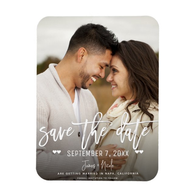Íman Salvar Data de Casamento Moderno com Foto em Letra (Vertical)