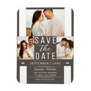 Íman Salvar data moderno escuro taupe 3 foto casamento 