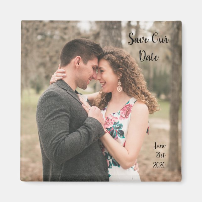 Íman Salvar o ímã de fotos de casamento de data (Frente)