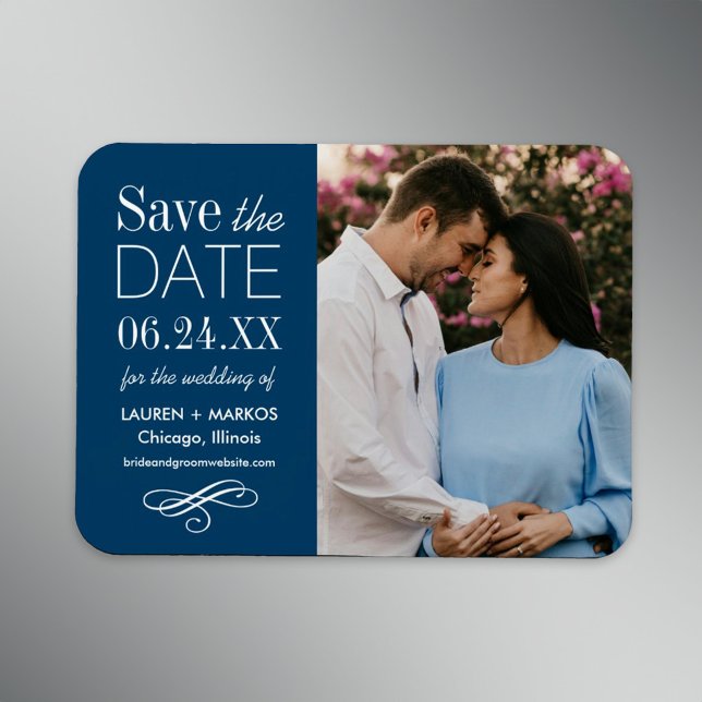 Íman Salve a Data da Foto com Painel Dividido Azul Mari (Criador carregado)