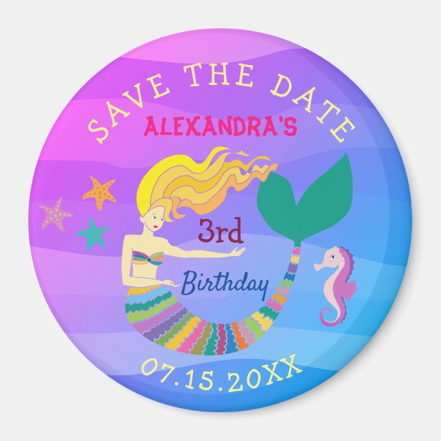Íman Salve A Data De Aniversário Cute Mermaid (Frente)