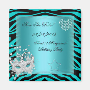 Íman Salve A Data Doce 16 Mascarada Azul Teal Zebra