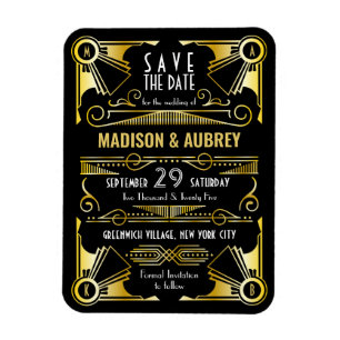 Íman Salve a data Gatsby Art Deco Dourado Preto