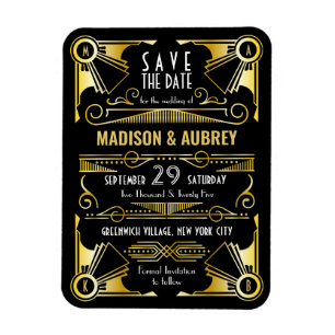 Íman Salve a data Gatsby Wedding Art Deco Dourado Preto