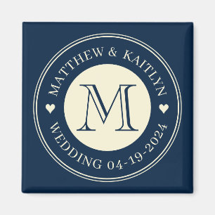 Íman Salve a data Monograma Coração Azul Profundo do Ma