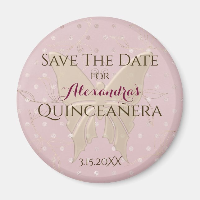Íman Salve a Data Quinceanera em Rose Gold (Frente)