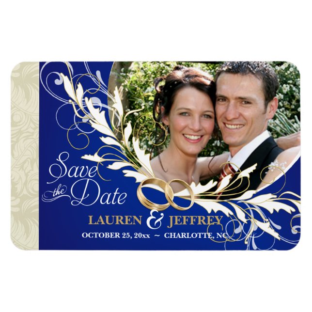 Íman Salve a data - Sapphire Blue & Sage Photo Magnets (Horizontal)