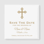 Íman Salve A Imagem De Casamento: Cruz Religiosa<br><div class="desc">Christian Cross personalizado Salve o ímã de casamento de Data em branco com a inscrição dourada. Texto totalmente personalizável. A cor de fundo pode ser alterada. Projetado por Heard_.</div>