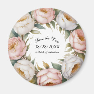 Íman Salve e Rosa Marfim Floral Save the Date