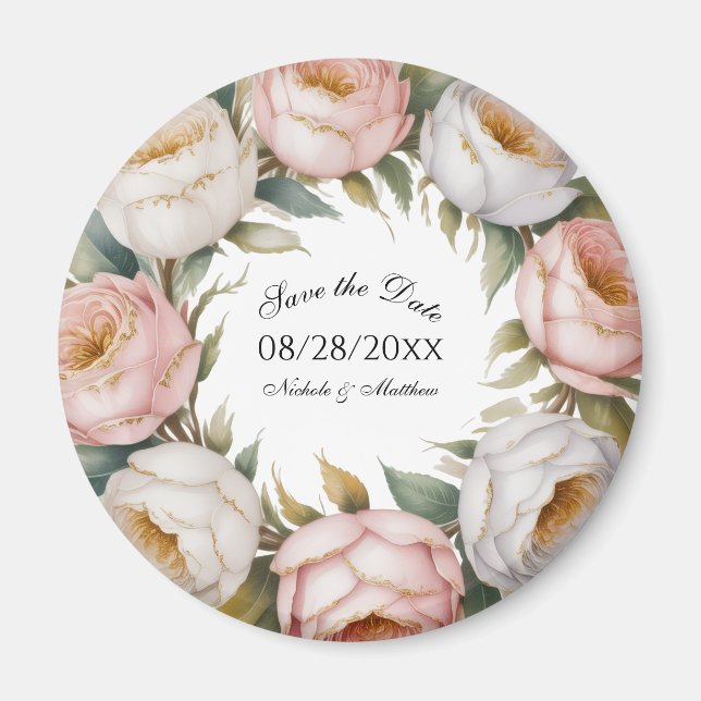Íman Salve e Rosa Marfim Floral Save the Date (Frente)