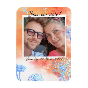 Íman Salve nossa data Dandelion e nuvens de aquarela