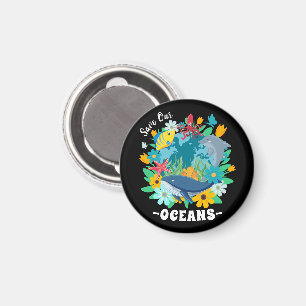 Íman Salve nossos oceanos Flor Baleia Design Colorido T