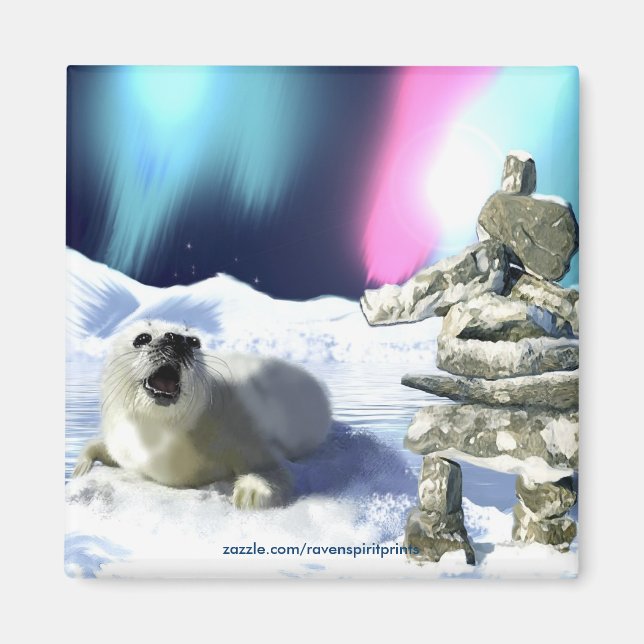 Íman Salve nossos selos! Harp Seal Magnets (Frente)
