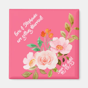 Íman Salve o Dia do Casamento Pink Floral Whimsy