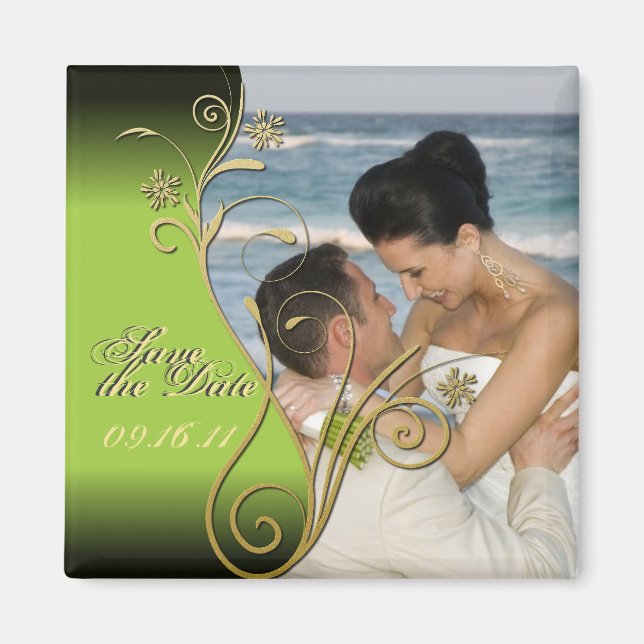 Íman Salve o Magneta Floral Verde e Dourado Clássico de (Frente)