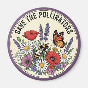 Íman Salve o Polinizador com abelha, borboleta & flores