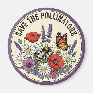 Íman Salve o Polinizador com abelha, borboleta & flores