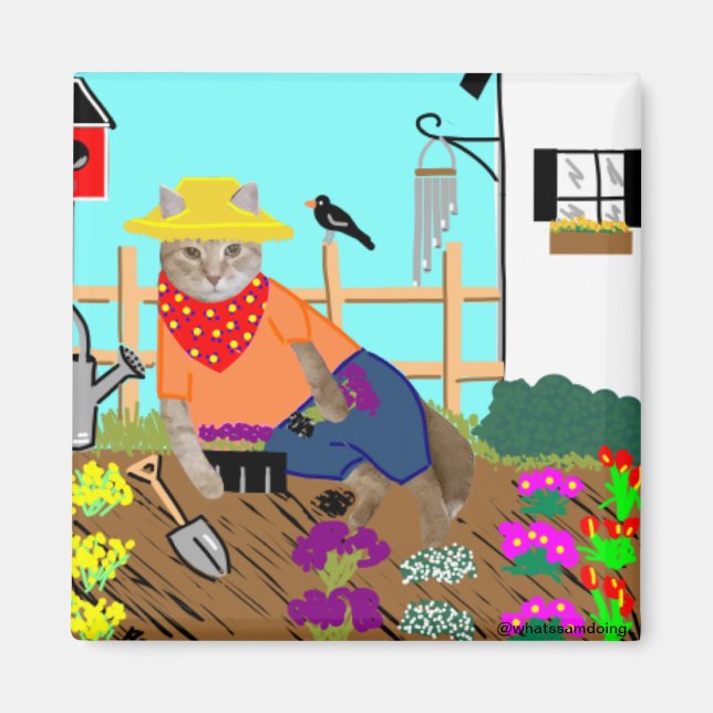 Íman Sam Le Cat Gardening Magnet (Frente)