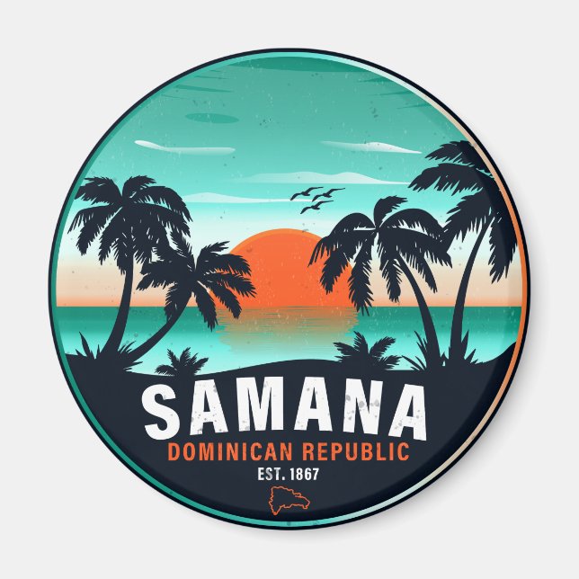 Íman Samaná Beach Dominicana Retro Sunset Souvenir 60s (Frente)