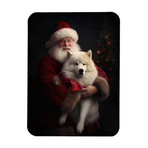 Íman Samoyed Com Papai Noel Natal Festivo