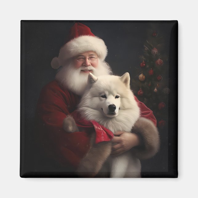 Íman Samoyed Com Papai Noel Natal Festivo (Frente)
