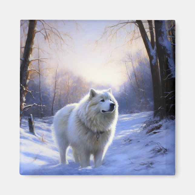 Íman Samoyed Deixe Nevar Natal (Frente)