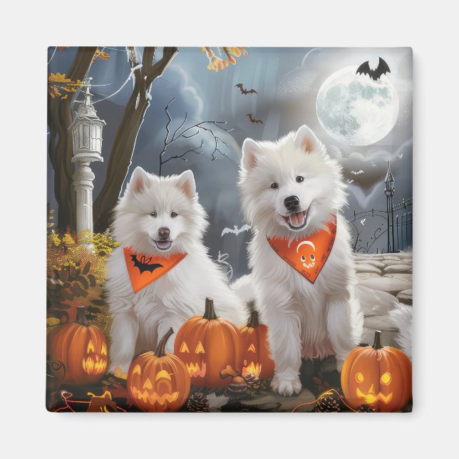 Íman Samoyed Halloween Assustador (Frente)