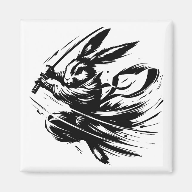 Íman Samurai Bunny Black Ink Warrior Rabbit (Frente)