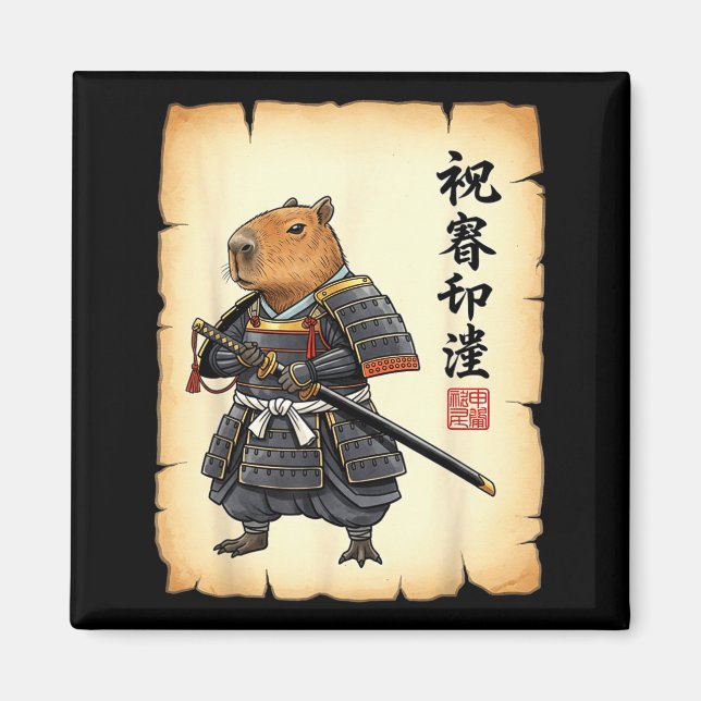 Íman Samurai Capybara Japanese Art Vintage Graphic Funn (Frente)