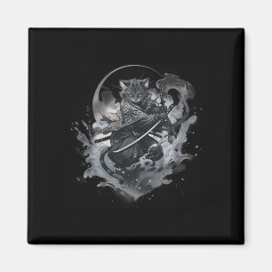 Íman Samurai Cat Anime Japonês Ninja Warrior Aestético