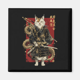 Íman Samurai Cat Com Dragão Japonês Kanji