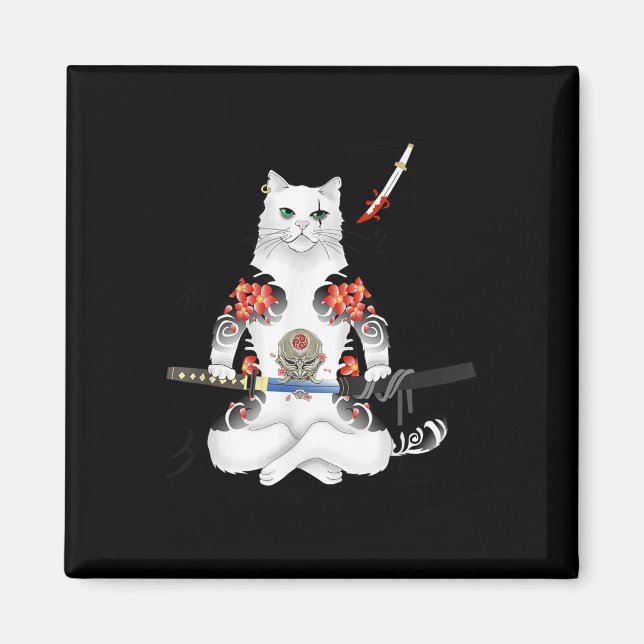Íman Samurai Cat Katana Ninja Yakuza Tattoo (Frente)