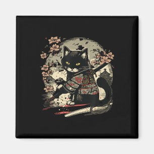 Íman Samurai Cat Tattoo, Vintage Kawaii Ninja