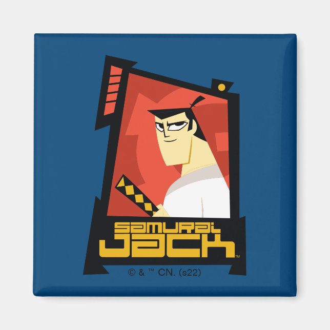 Íman Samurai Jack Sorria Gráfico de Quadro Futurístico (Frente)