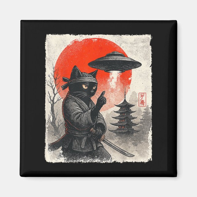 Íman Samurai Ninja Cat Warrior Ufo Anime Japonês presen (Frente)