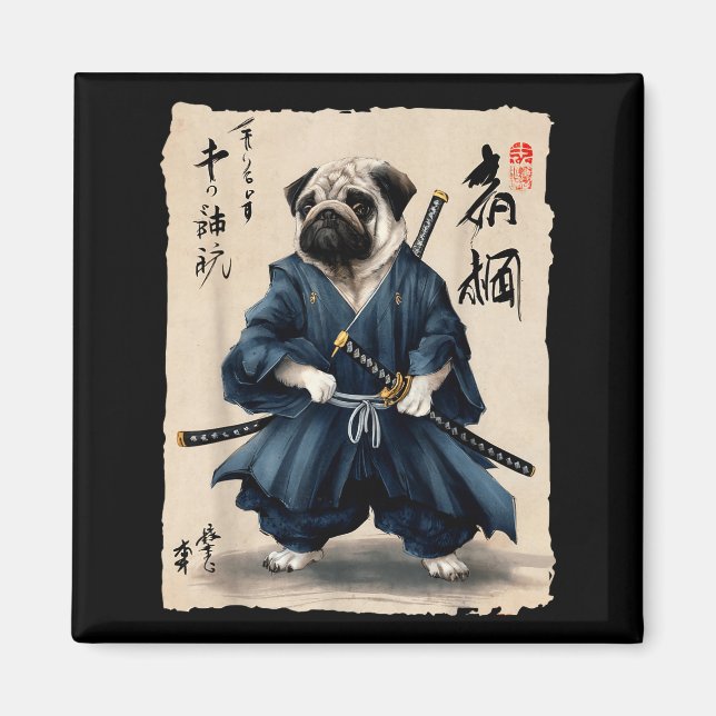 Íman Samurai Pug Japanese Anime Dog Pug Lover Funny For (Frente)
