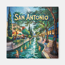 Íman San Antonio Texas River Walk Van Gogh Vibrant City