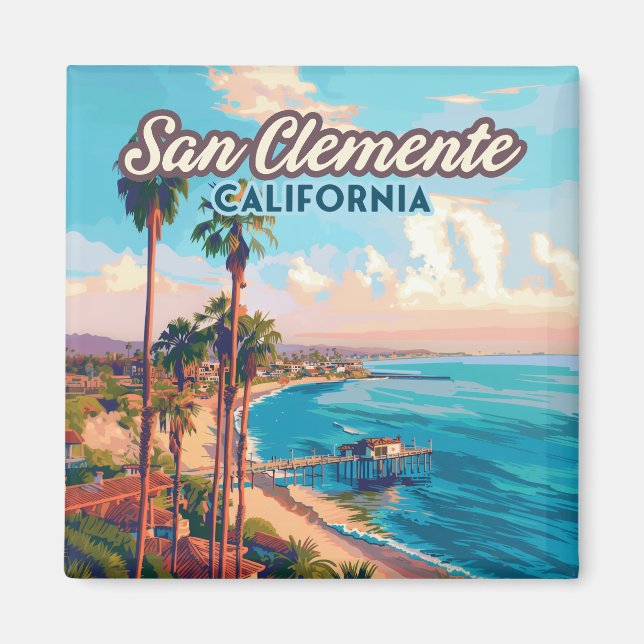 Íman San Clemente California Beach Orange County Retro (Frente)