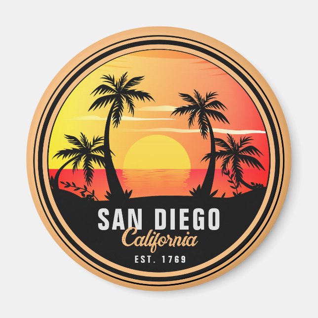 Íman San Diego California Retro Sunset Souvenirs 60s (Frente)