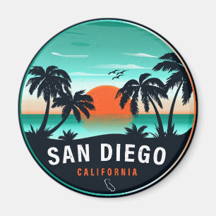 Íman San Diego California Retro Sunset Souvenirs 80s