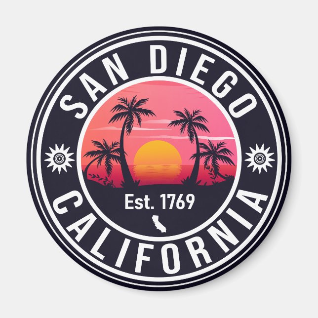 Íman San Diego California Sunset Vacation Souvenirs 60s (Frente)