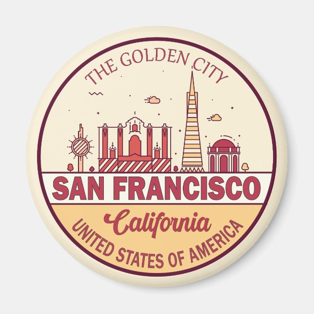 Íman San Francisco California City Skyline Emblem (Frente)