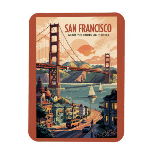 Íman San Francisco California Skyline Viagem Art Retro