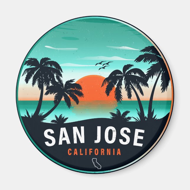 Íman San Jose California Retro Sunset Souvenirs 80s (Frente)