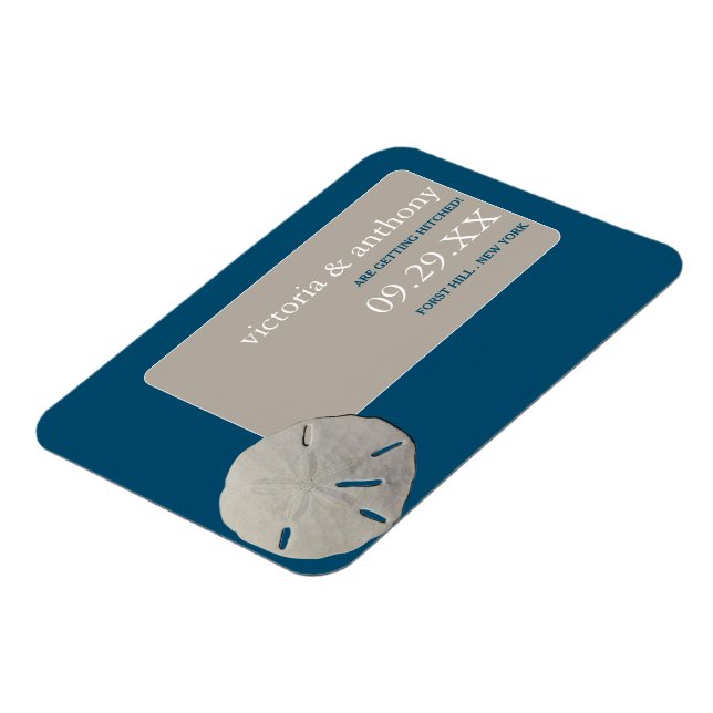 Íman Sand dólar Ocean Blue Beach Casamento Salve a data (Left Side)